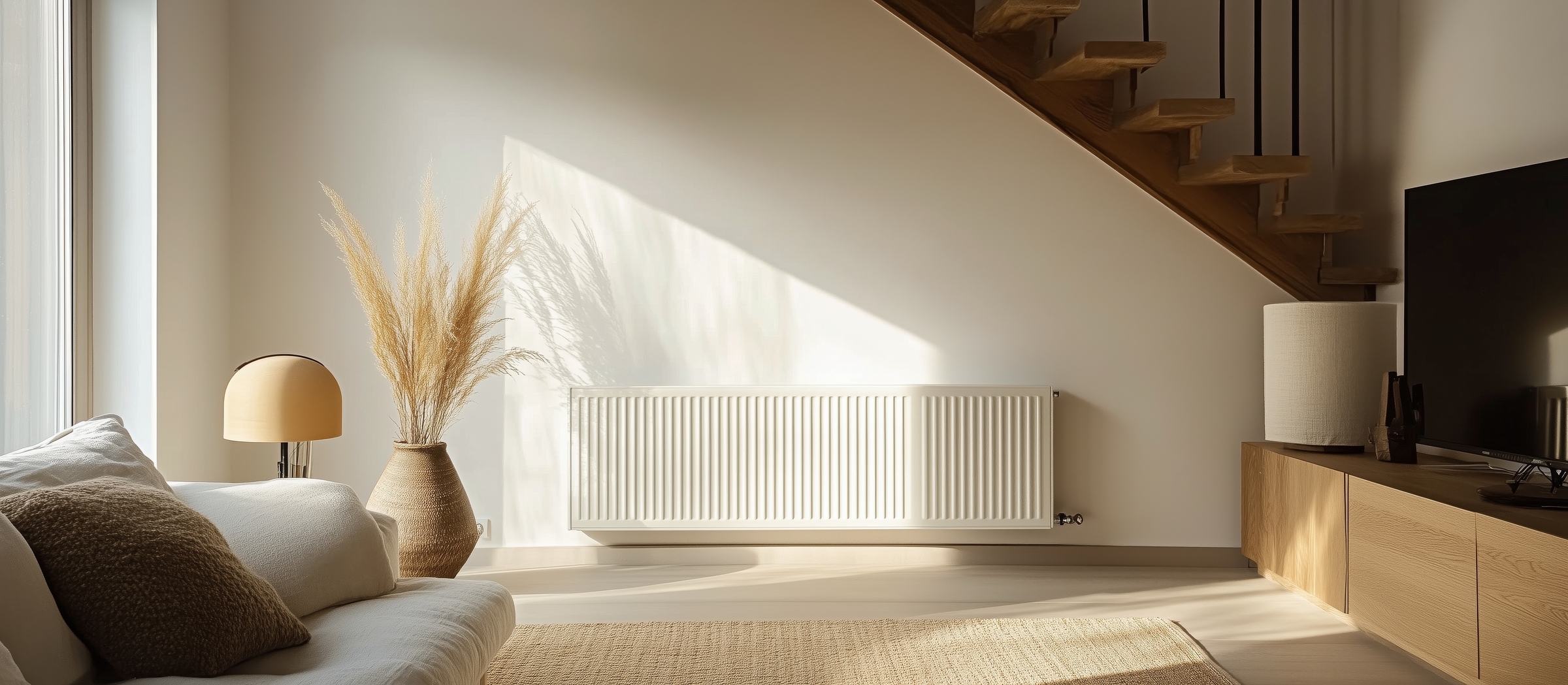 large radiator in a warm and cost living room